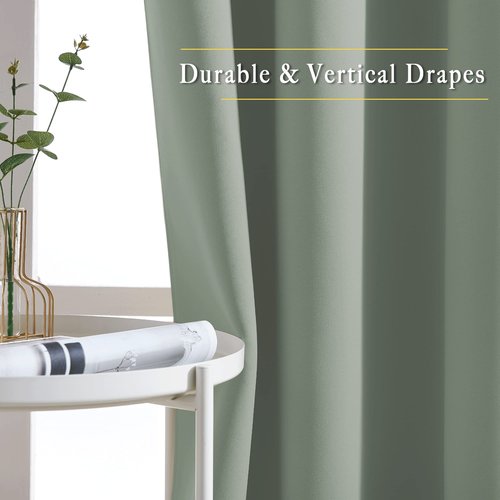 NICETOWN Sage Green Room Darkening 102 inch Curtains, Grommet Thermal Curtains Weighted Window Treatments for Living Room/Farmhouse, W46 x L102, 2 Panels