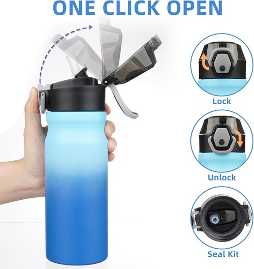 BJPKPK Insulated Water Bottle - 18oz Stainless Steel Flask with Straw, Leak-Proof Lid & Carry Handle | Sky