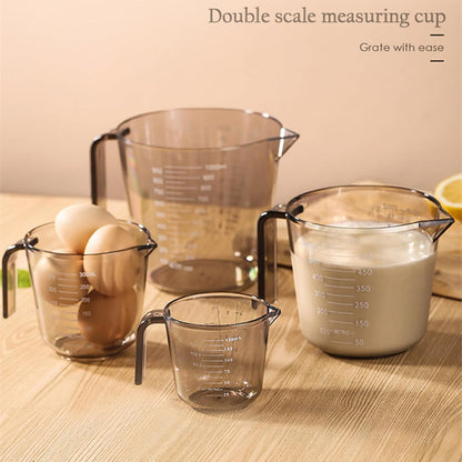 Skiennix 4-Cup Measuring Cups Set - BPA-Free Plastic with Nozzle Handle | 150/300/600/1000ML Sizes (Black)