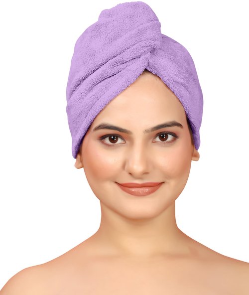 Kipzy Microfiber Hair Towel with Button, Hair Turbans for Wet Hair, Head Towel to Dry Hair Quickly (Beige, Lavender, Peach)