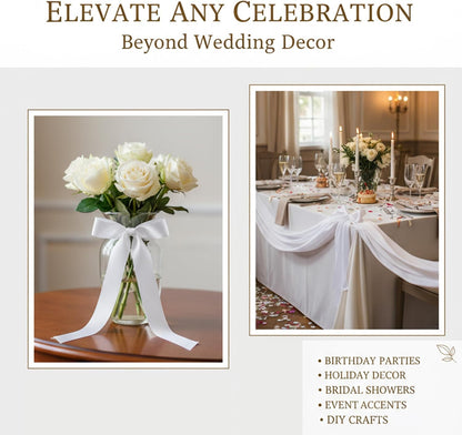 Skiennix 30 Pcs Satin Chair Sashes - 90.55x1.96 Inch Wedding Ribbons for Aisle Decor | White