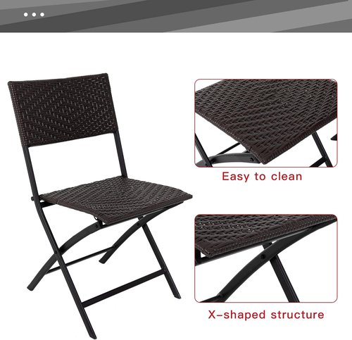 FDW Patio Furniture - 3 Piece Folding Rattan Chair Set | No Assembly Outdoor Conversation Set - Brown