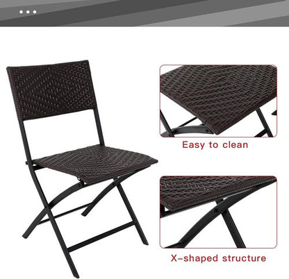 FDW Patio Furniture - 3 Piece Folding Rattan Chair Set | No Assembly Outdoor Conversation Set - Brown