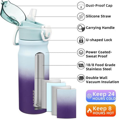 BJPKPK 18oz Insulated Water Bottle - Stainless Steel, BPA-Free, Leak-Proof, Ocean Dream Color