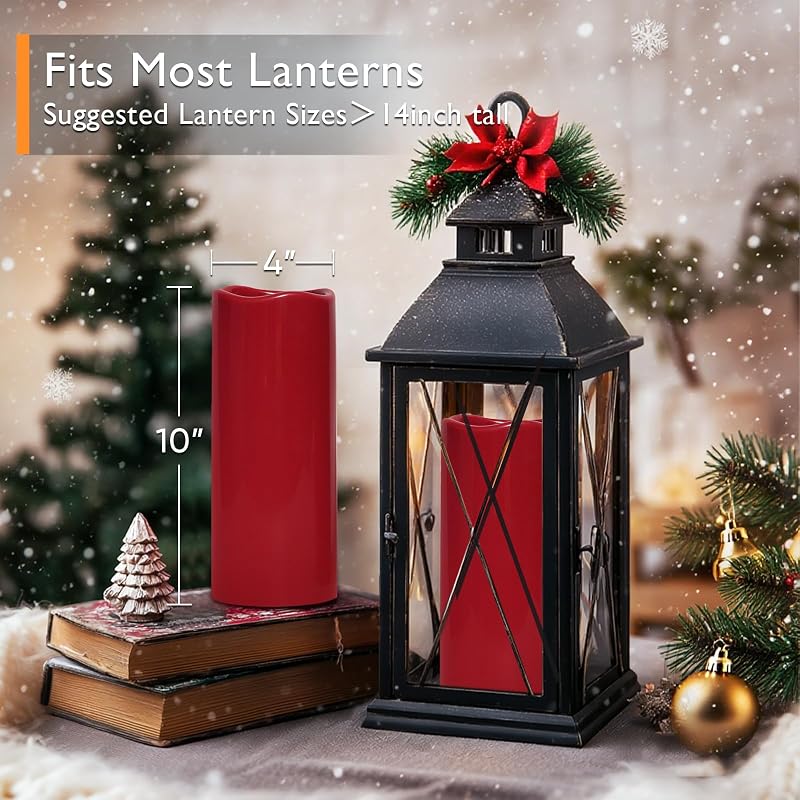 Red Burgundy Outdoor Flameless Candles with Remote, 4x10, Set of 2 (IPX5 Waterproof)