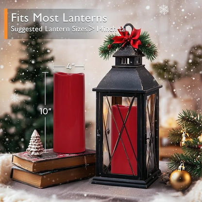 Red Burgundy Outdoor Flameless Candles with Remote, 4x10, Set of 2 (IPX5 Waterproof)