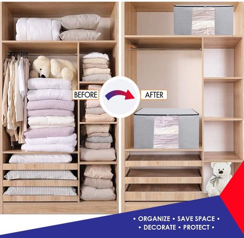 Cube Vacuum Storage Bags - Premium Space Saver Totes with Compression Seal for Clothing & Bedding | Jumbo Organizer for Comforters, Blankets & Pillows