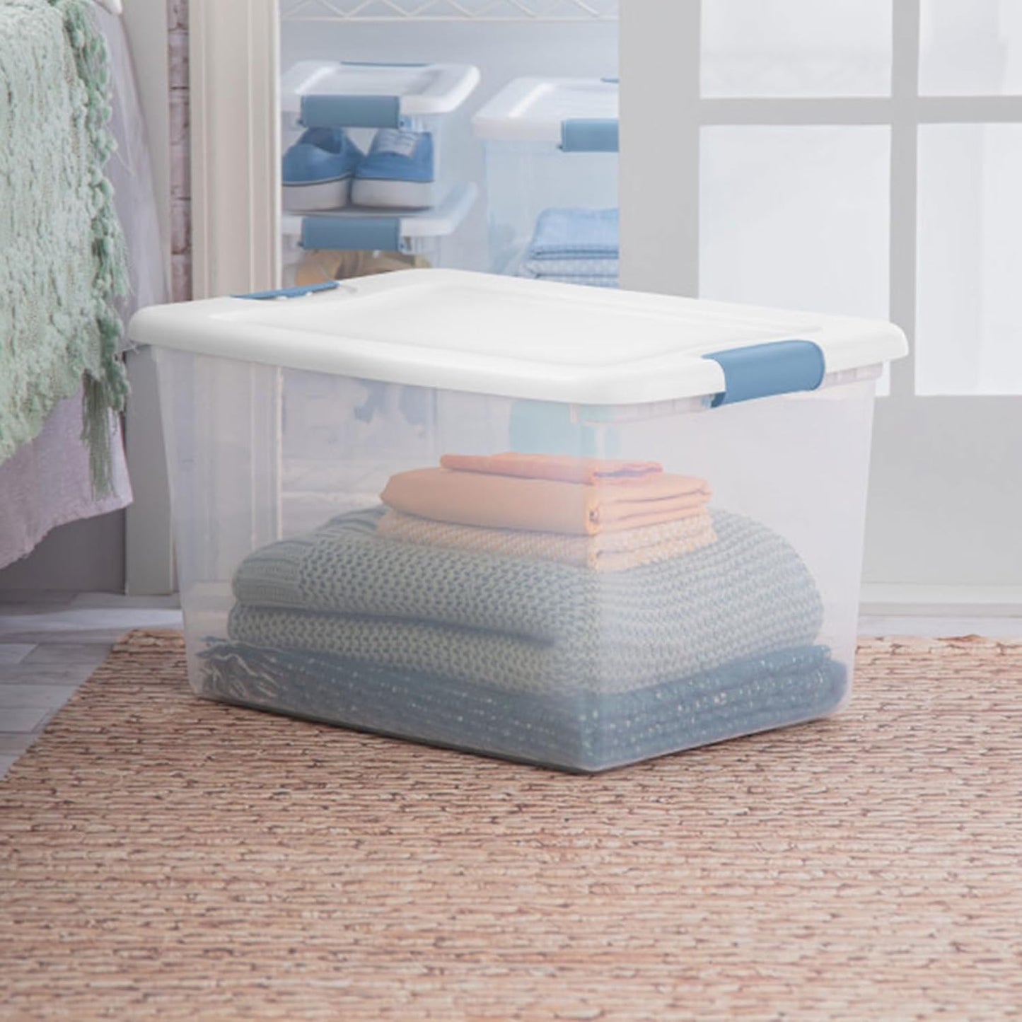 Sterilite 6-Pack Latching Storage Bins - Clear Plastic Under Bed Organizers, 64 Quart Capacity