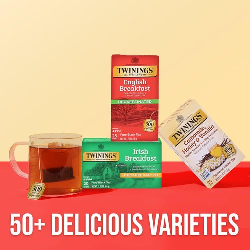 Twinings Decaffeinated English Breakfast Black Tea Individually Wrapped Bags, 25 Count (Pack of 6), Flavourful, Robust, Enjoy Hot or Iced, 150 Teabags