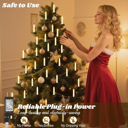 Lewondr LED Christmas Tree Candle Lights - 20 Flameless Clips with Remote & Timer | Beige Holiday Ornaments