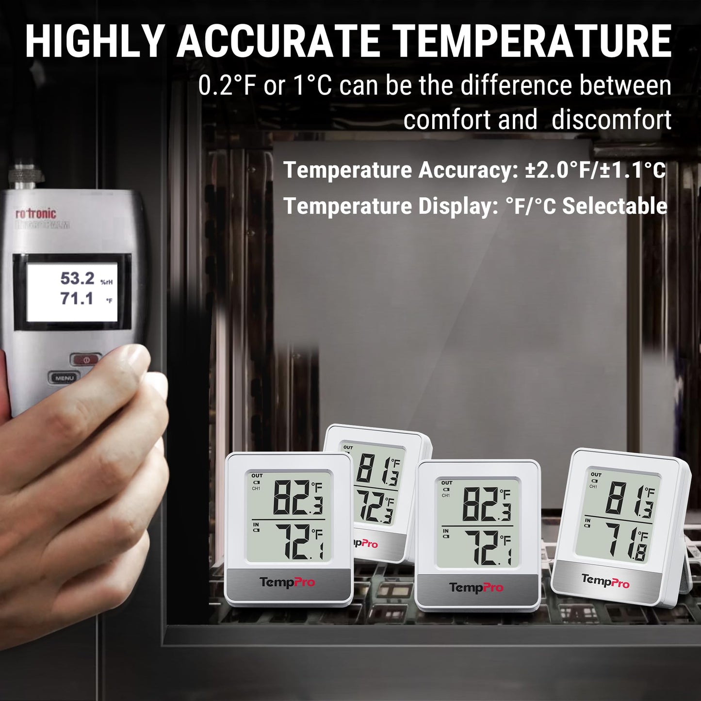 TempPro Indoor Outdoor Thermometer Wireless 500FT, Outside Greenhouse Thermometer with Temperature Sensor, Temperature Monitor for Patio Reptile House Home Baby Room (Previously ThermoPro)
