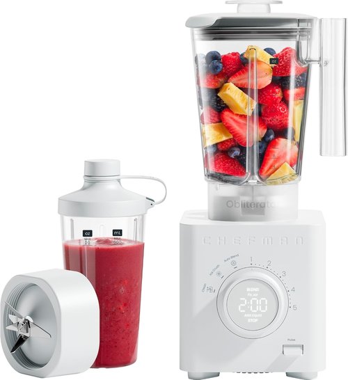 Chefman Obliterator Blender - 48 oz Countertop Smoothie Maker with 1380W Motor & Travel Jar