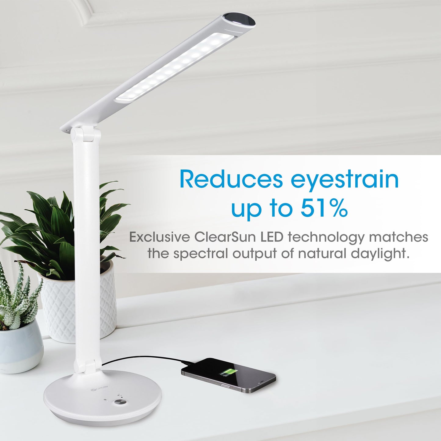 OttLite Good Housekeeping Sanitizing Light & Desk Lamp with USB Charging, LED Desk Lamp, Book Light, Reading Light, Touch Activated, Flexible Neck, Desk Light for Home Office, Light Stand