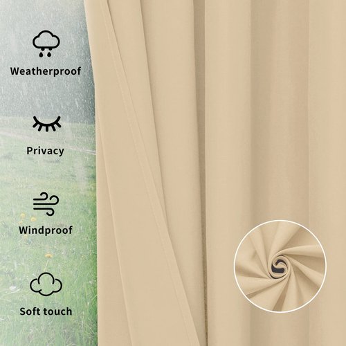 Easy-Going Outdoor Curtains Waterproof Windproof Weatherproof Curtain for Patio, Cabana, Porch, Pergola and Gazebo, Grommet Top and Tab Bottom Drape, 1panel, 54x84 inch, Beige