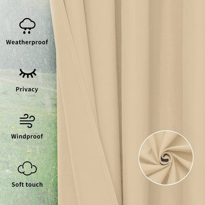 Easy-Going Outdoor Curtains Waterproof Windproof Weatherproof Curtain for Patio, Cabana, Porch, Pergola and Gazebo, Grommet Top and Tab Bottom Drape, 1panel, 54x84 inch, Beige