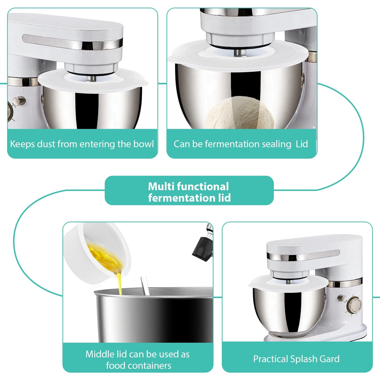 Pouring Shield and Mixer Bowl Cover Compatible with Kitchenaid 4.5-5QT Bowl-Lift Stand Mixers, Splatter Guard Lids for Stainless Steel Mixer Bowl to Prevent Spilling