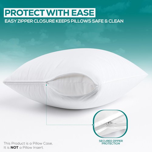 Utopia Bedding Premium 100% Waterproof Pillow Protectors with Zipper Queen Size (Set of 40), Bed Bug and Dust Mite Proof Zippered Pillow Covers, Pillow Encasement Cases, White