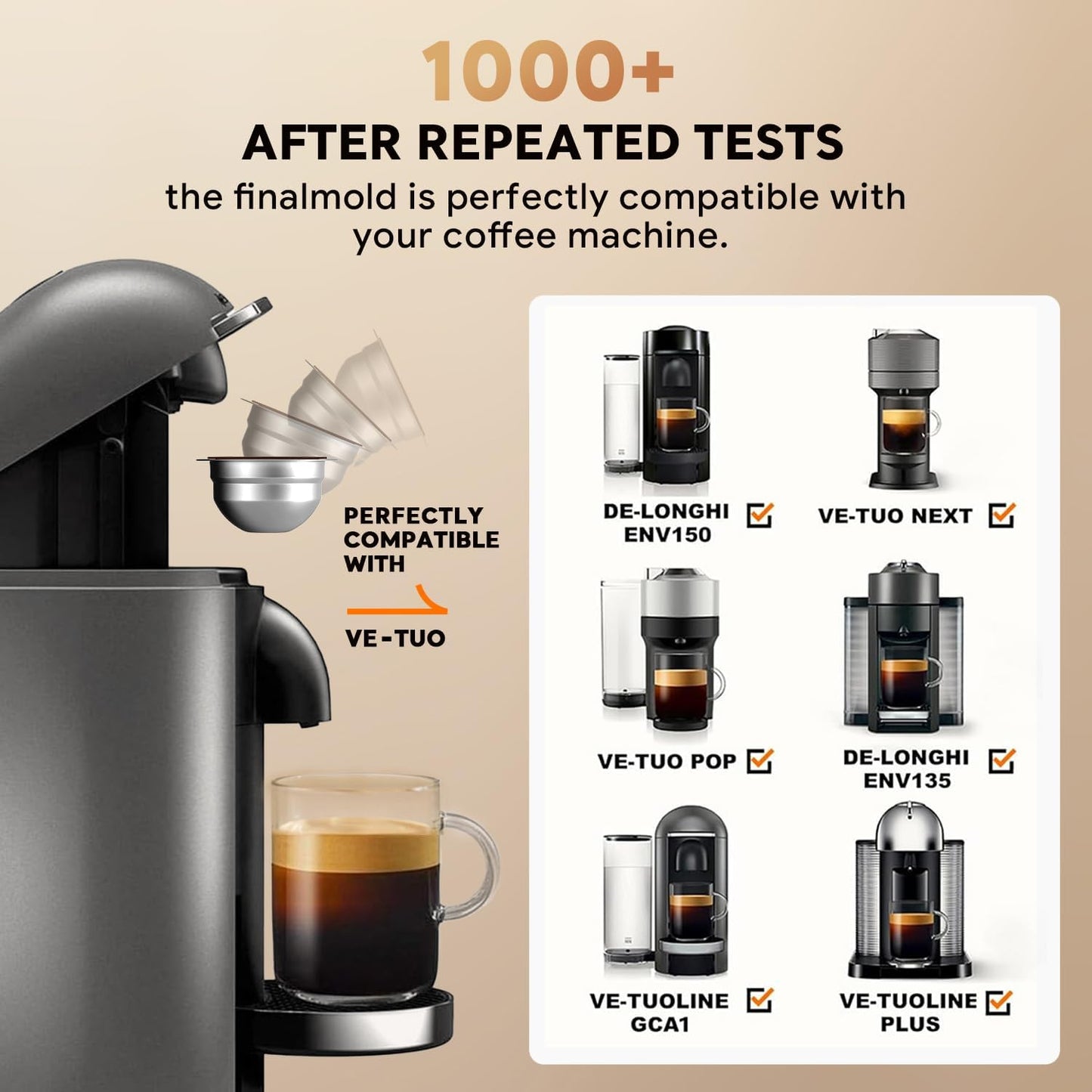 Skiennix Stainless Steel Reusable Coffee Pods - Compatible with Nespresso Vertuo | 230ml Capacity, Includes 4 Barcode Stickers & Silicone Lid