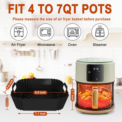 Skiennix Silicone Air Fryer Liners - Reusable 7.1 Inch for 4-7 QT Square Air Fryers | Baking Tray Accessories