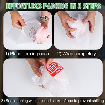 Regine Switzerland 540Pcs Dish Packing Supplies - Cushion Foam Wrap Pouches & Sheets with Fragile Stickers | 4 Sizes Included