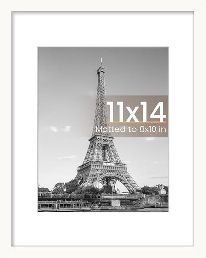 Upsimples 11x14 Picture Frame - Versatile Display for 8x10 Photos with Mat or 11x14 Without Mat - White, 1 Pack