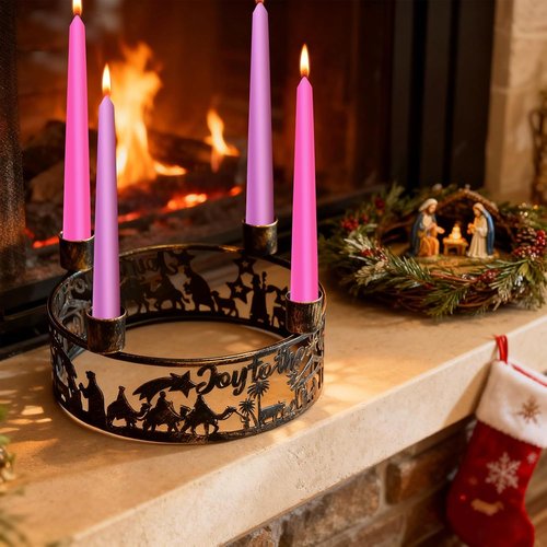 Blulu Advent Wreath Candle Holder - Rustic Nativity Scene Ring for Christmas Centerpiece | Metal Jesus Design