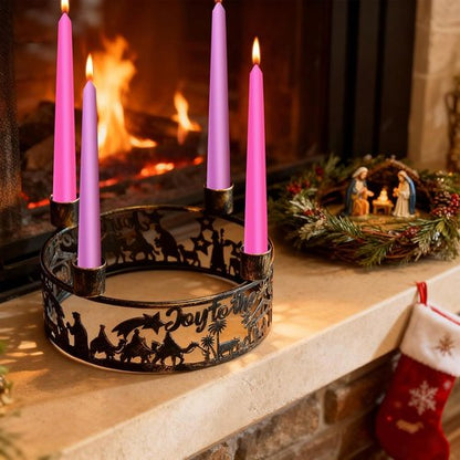 Blulu Advent Wreath Candle Holder - Rustic Nativity Scene Ring for Christmas Centerpiece | Metal Jesus Design