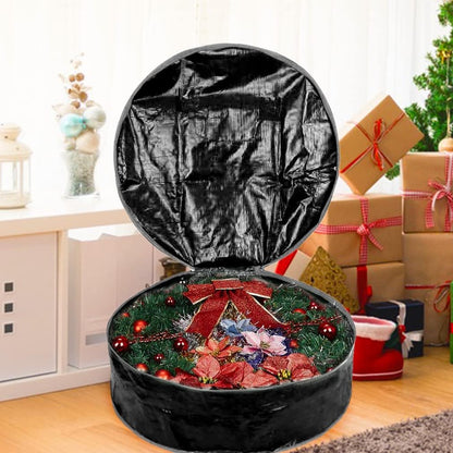 Propik Wreath Storage Bag - Tear Resistant Holiday Garland Container with Heavy-Duty Handles | 24” x 24” x 8” (Black)