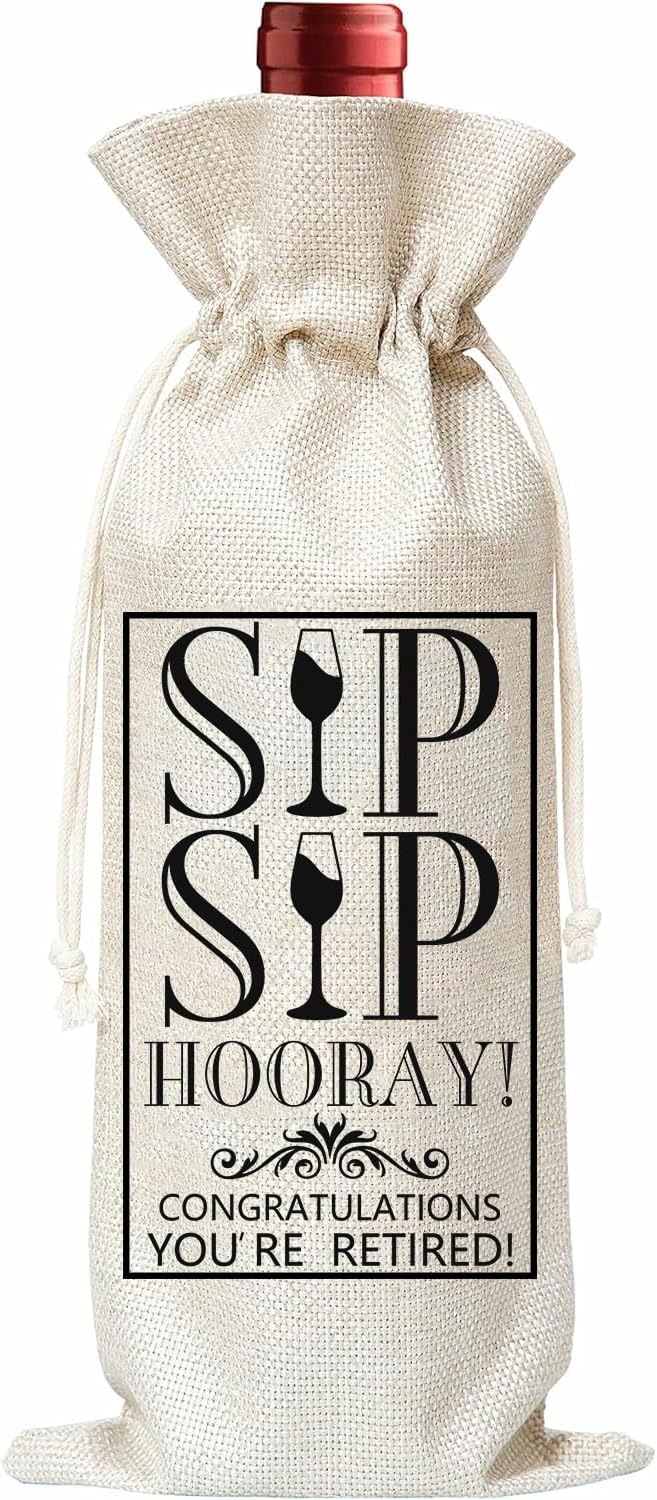 Retirement Wine Gift Bag, Funny Sip Wine Bags for Wine Bottle Retirement Gifts for Women Men 2025, Retirment Party Decorations, Goodbye Farewell Leaving Gifts for Best Friends Teacher Coworkers Boss