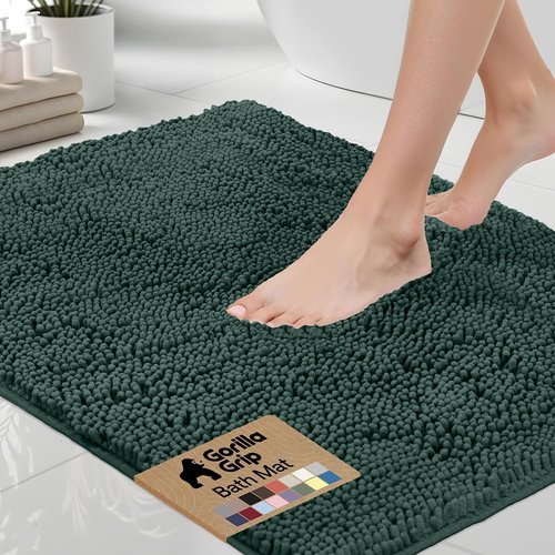 GORILLA GRIP Bath Rug Mat - Soft Absorbent Chenille | Quick-Dry Microfiber, 44x26, Hunter Green