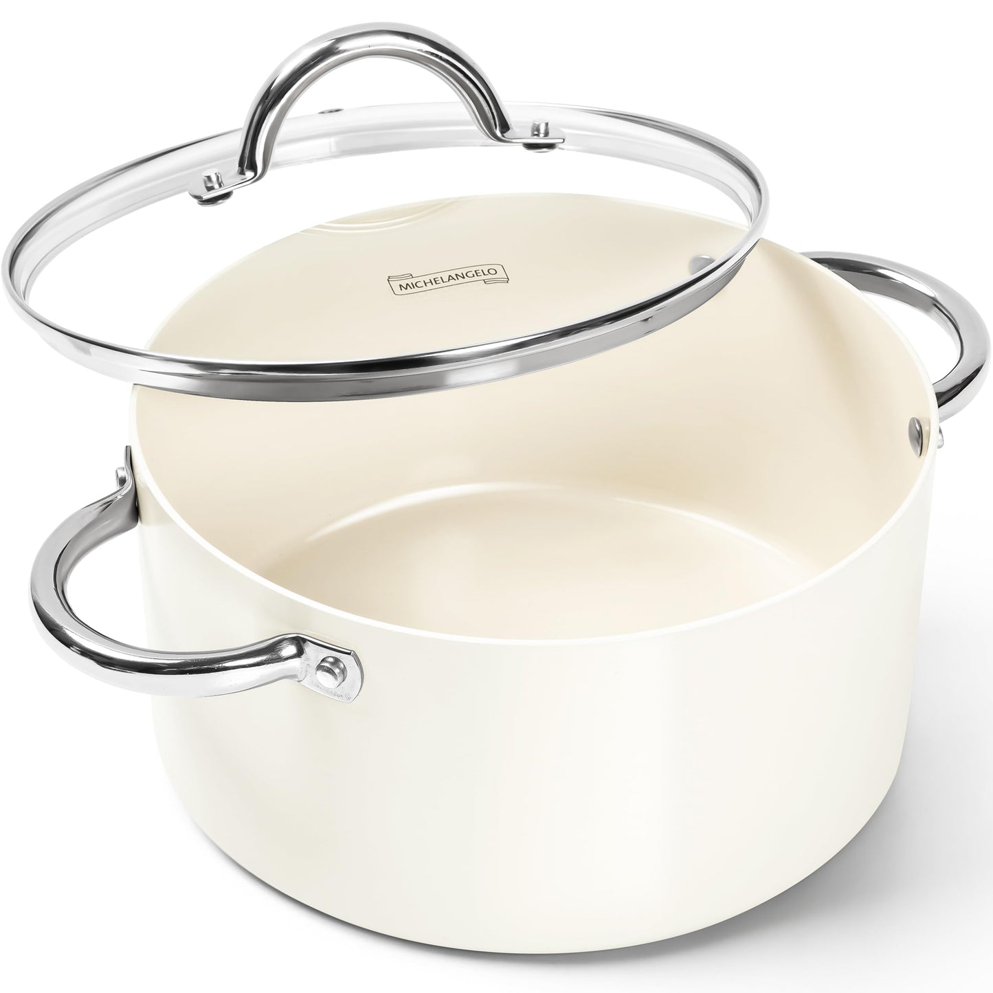 MICHELANGELO Stock Pot with Lid, Nonstick Cooking Pot, 5 Quart Soup Pot with Lid, Non Stick Pot with Stainless Steel Handle, Induction Compatible, Cream