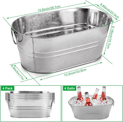 MIVIDE 4 Pack Galvanized Tub 3 Gallon Ice Bucket Large Metal Champagne Drink Bucket with Handles Galvanized Ice Buckets for Parties Mimosa Bar Cocktail Bar
