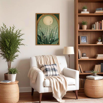 **Regine Switzerland Framed Vintage Lily of the Valley Wall Art - Moody Boho Floral Canvas Print 12x16in**