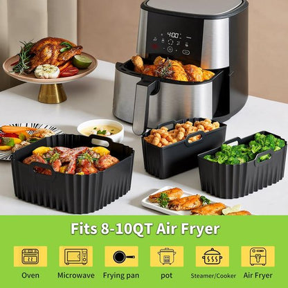 Chefman Air Fryer Silicone Liners - Reusable 3 Pack Baking Accessories for 8QT to 10QT Air Fryers