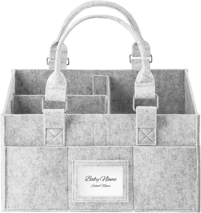 Skiennix Diaper Caddy Organizer - Collapsible Baby Basket with Handle & Photo Frame - Grey, 11.8 x 6.3 x 9.0 Inch