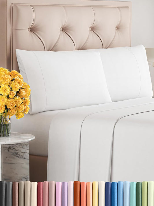 Sleepy Town Queen Size Bed Sheets - 4 Piece Set | Extra Soft, Cooling & Wrinkle Resistant - Deep Pocket Microfiber (White)