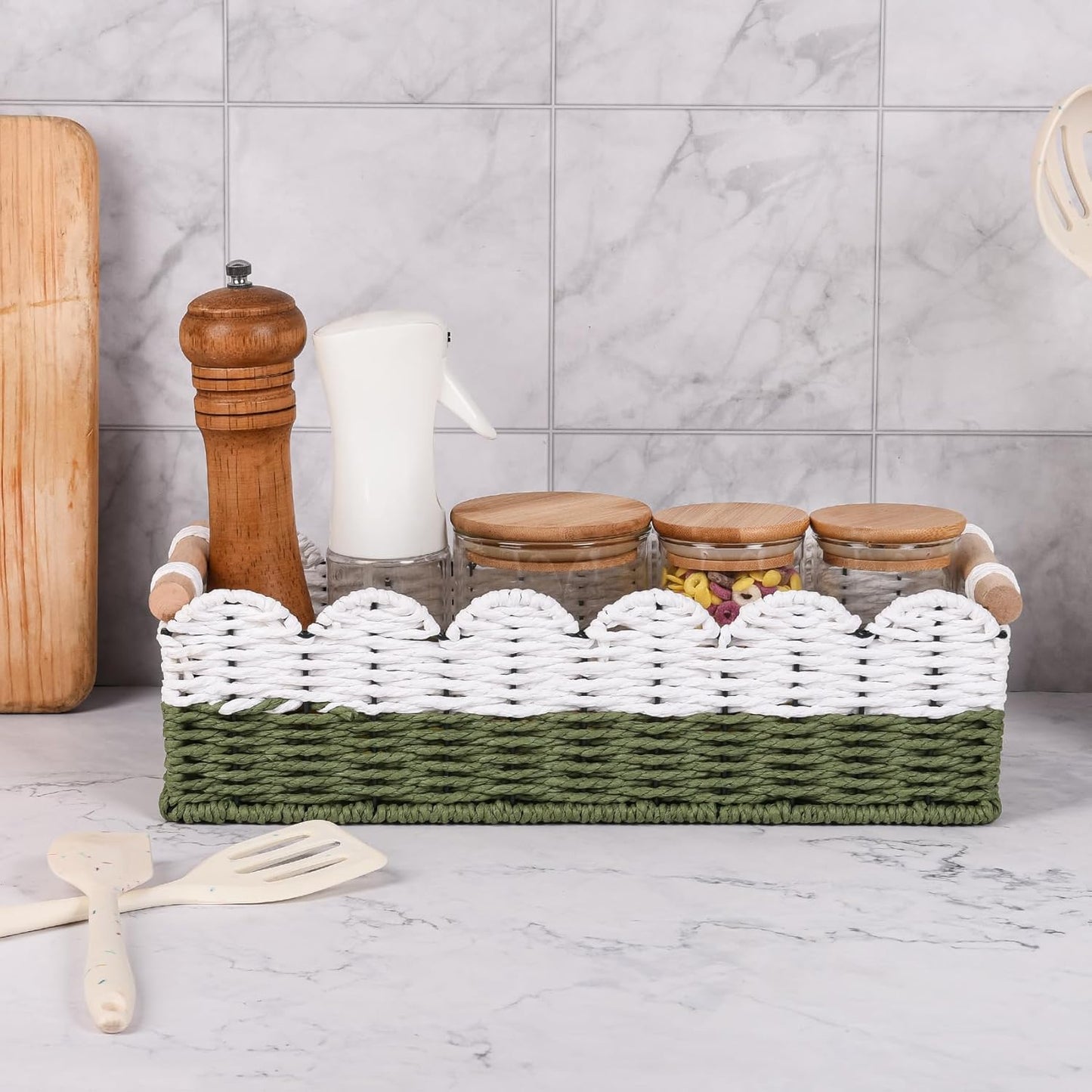 Regine Switzerland Scalloped Edge Toilet Paper Storage Basket - Handwoven Paper Rope Design | Perfect for Bathroom Decor & Over Toilet Storage