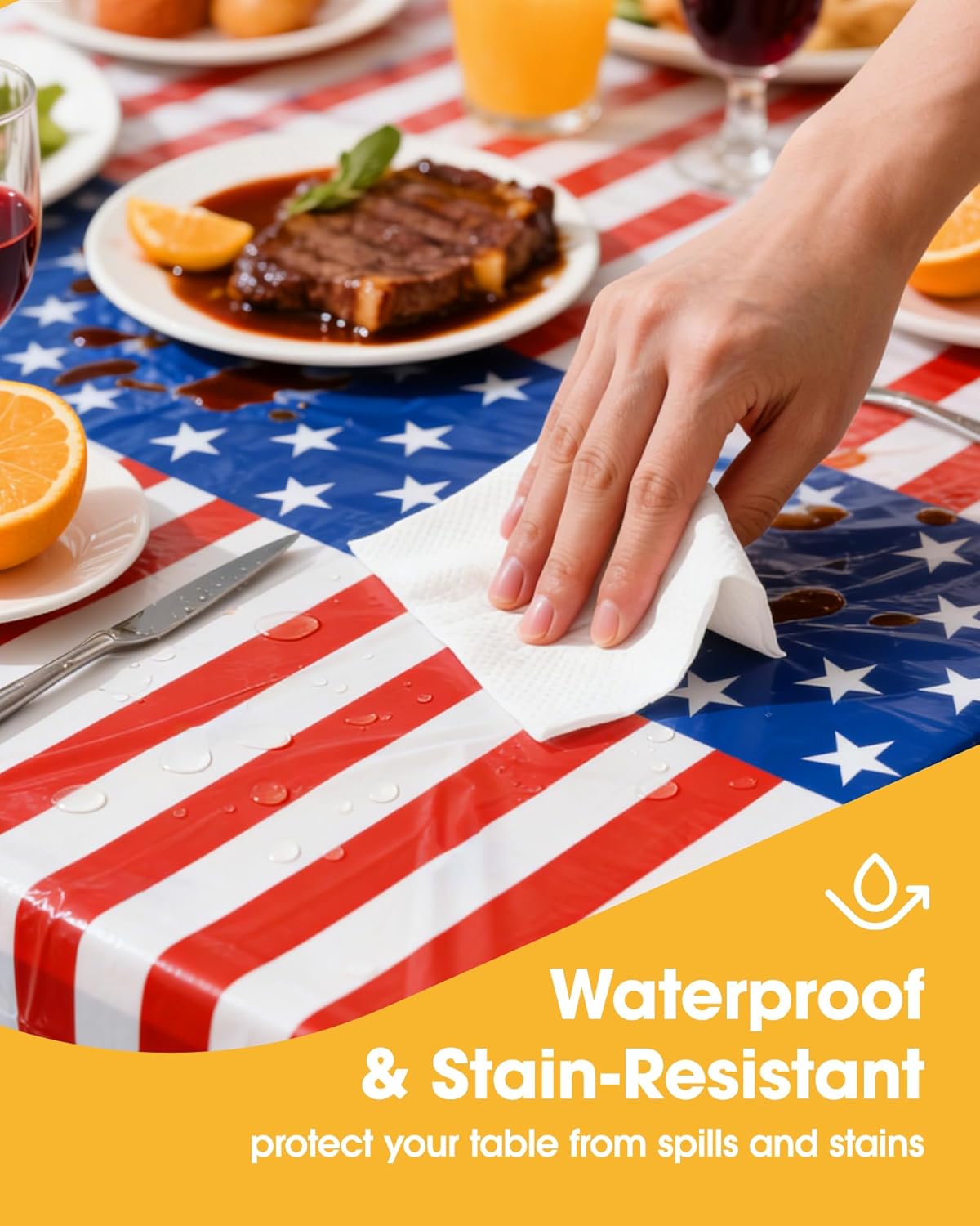 Niuara American Flag Tablecloths - 4 Pack 54" x 108" Disposable Covers for Parties & Holidays