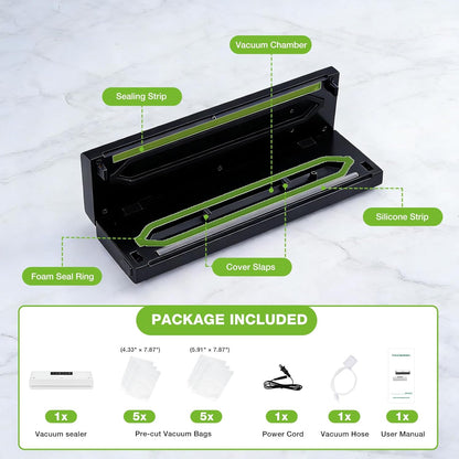 Skiennix Automatic Vacuum Sealer Machine - 5-in-1 Food Sealer for Dry & Moist Items | Includes 10 Storage Bags