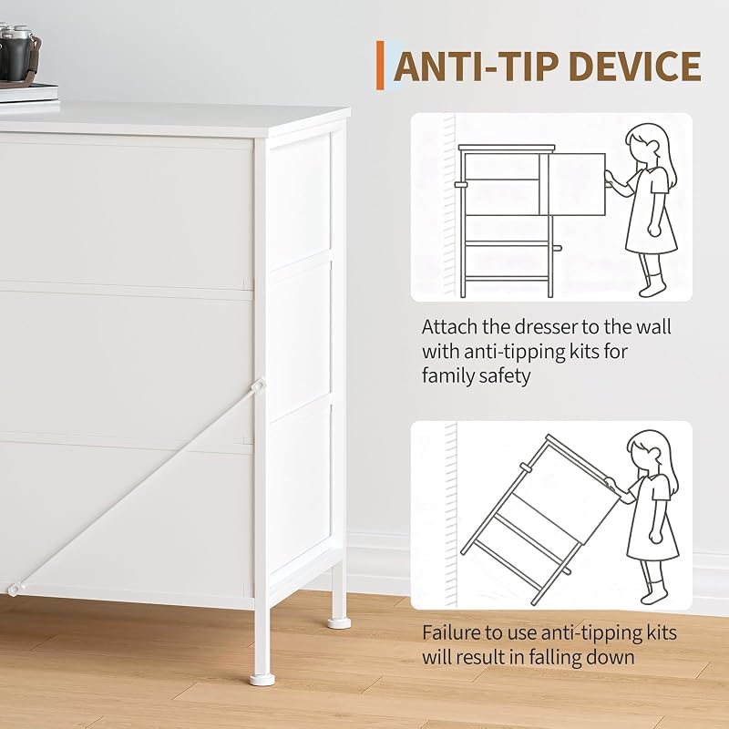 12-Drawer Long Fabric Dresser Wide Storage Chest TV Stand - White