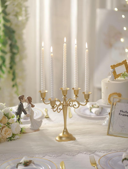 Sziqiqi Gold Candelabra | Elegant 10-Inch Centerpiece Candle Holder for Taper Candlesticks - 5 Arms Metal Design for Weddings & Dining Tables