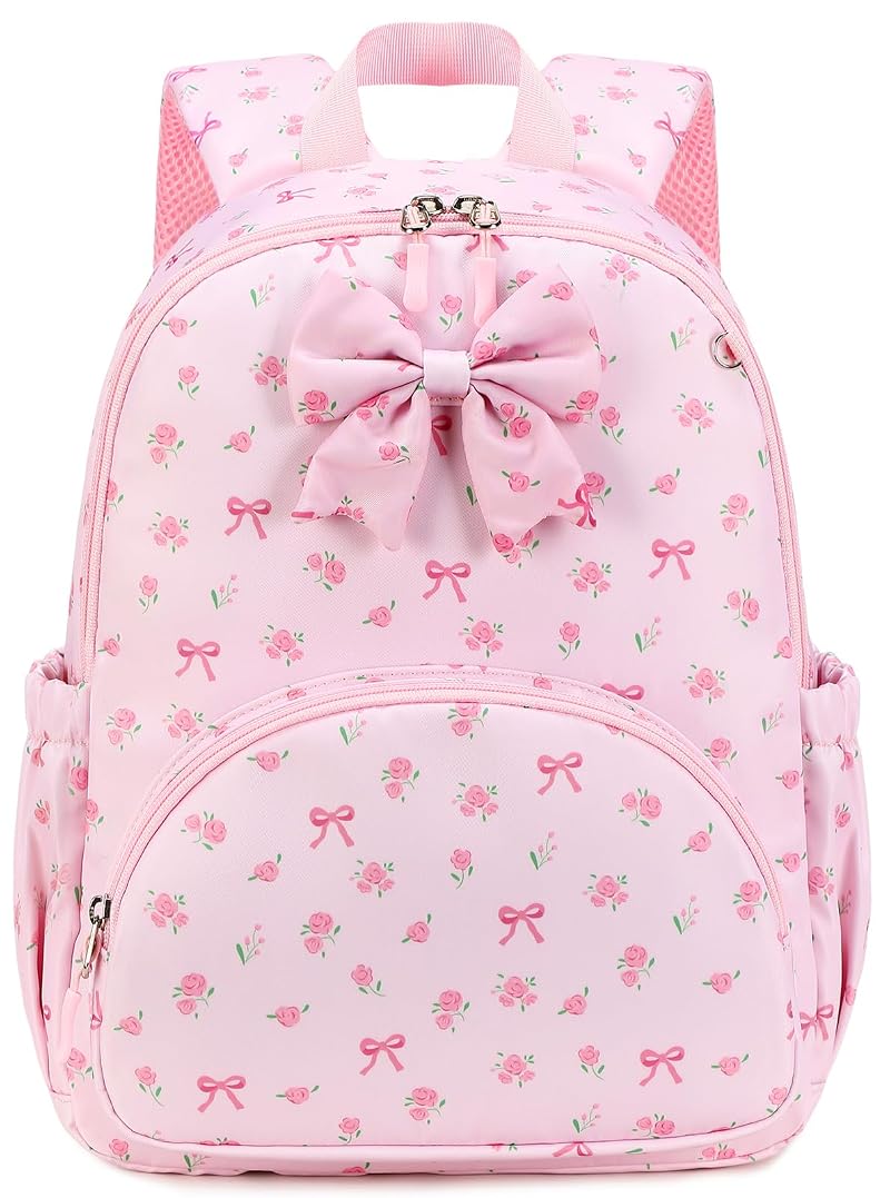 Preschool Backpack for Girls - Pink Floral Bow Kindergarten Bookbag (Variation: Pink Bow)