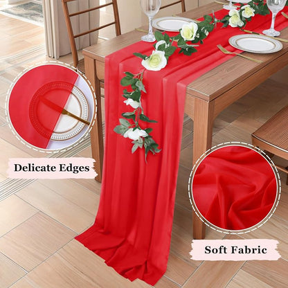 Duobao Red Chiffon Table Runner 29x120 Inch for Wedding & Party Decor - Outdoor & Indoor