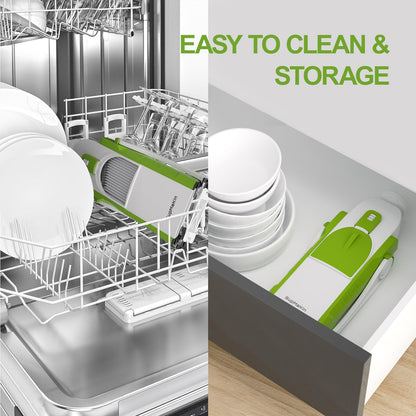 SupMaKin Safe Mandoline Slicer for Kitchen, Potato Slicer, Vegetables Slicer and Chopper, French Fry Cutter, Adjustable Thickness, Dishwasher Safe Chopping Artifact Gift (Green)