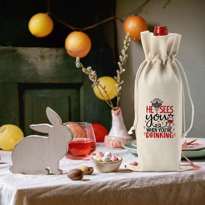 Funny Easter Wine Bag Easter Basket Easter Christian Religious Decorations Easter Holiday Gifts for Women Men Easter Wine Bag Wine Accessory Sets Gifts for Wine Lover Easter Party Decorations