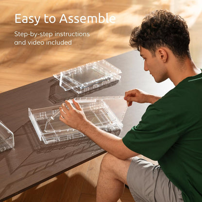 Ozueccr Hat Organizer - Stackable Clear Display Box for 15 Baseball Caps | Sliding Drawer & Anti-Slip Feet