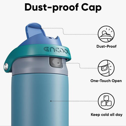 ENCOOL Insulated Water Bottle - Leakproof Dual-Sip Design for Work & Gym | Keeps Drinks Cold, 24 oz, Teal Blue