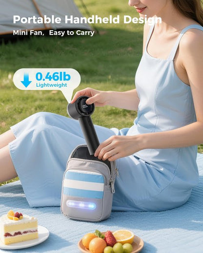**SWEETFULL Portable Handheld Fan - Rechargeable Mini Turbo Fan with Flashlight & Digital Display | Travel Essential (Black)**