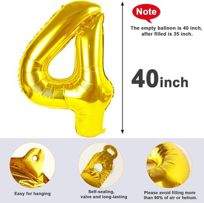 Gold 40-Inch Number Balloons by [Brand Name] - Perfect for 4th Birthday, Graduation & Baby Shower Celebrations
