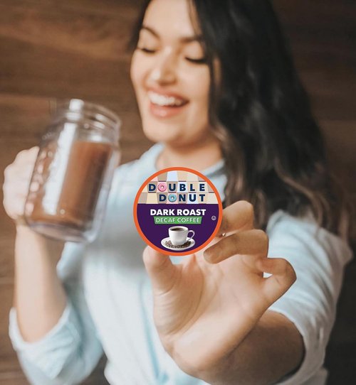 Double Donut Coffee - Decaf Dark Roast Pods | Extra Bold Blend for Keurig - 80 Recyclable Pods